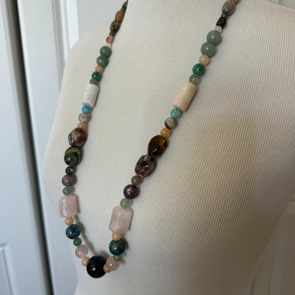 Organic Onyx, Jade, Rose Quartz Multi Stone Necklace | NWT